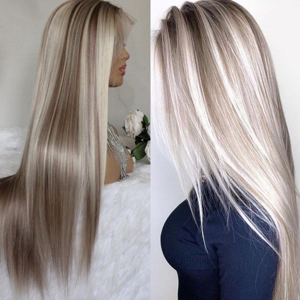 💫 22” BLONDE  & BROWN HIGHLIGHTS STRAIGHT LACE FRONT WIG *NEW*
